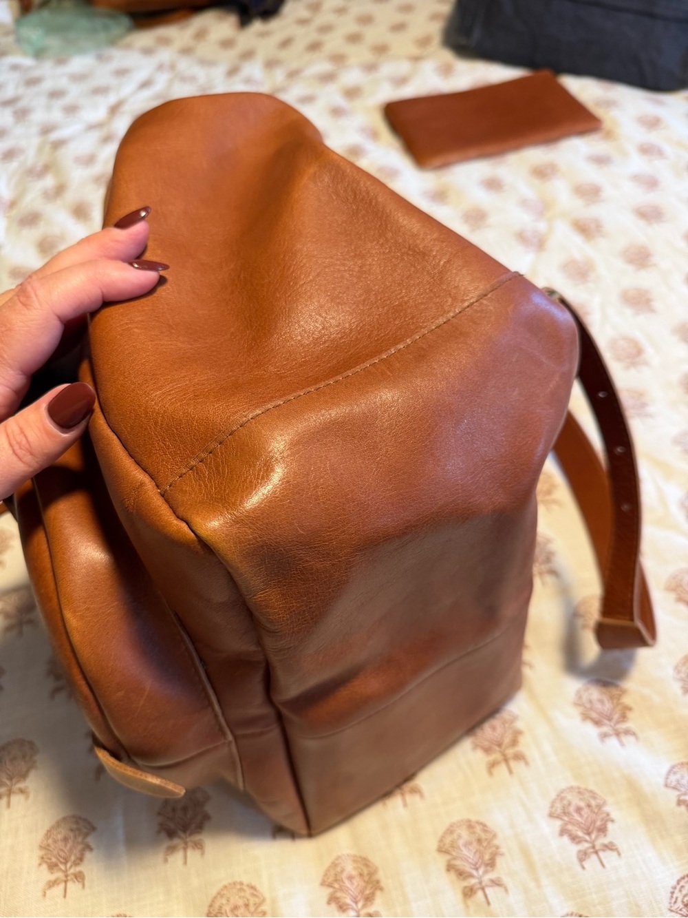 Madewell Cognac Leather Drawstring Backpack - Picture 3 of 9